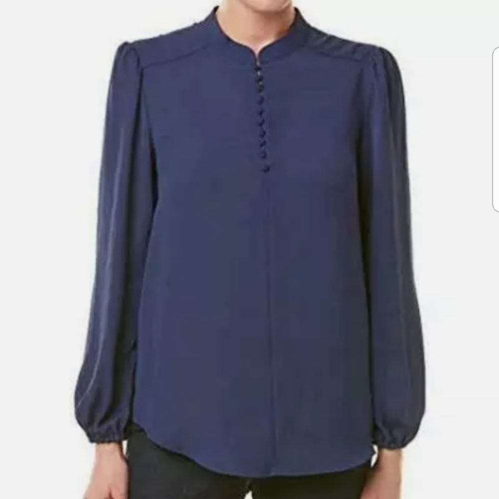 Nanette Lepore Pop Over Blouse Top Spring Fling Long Sleeve Dark Navy